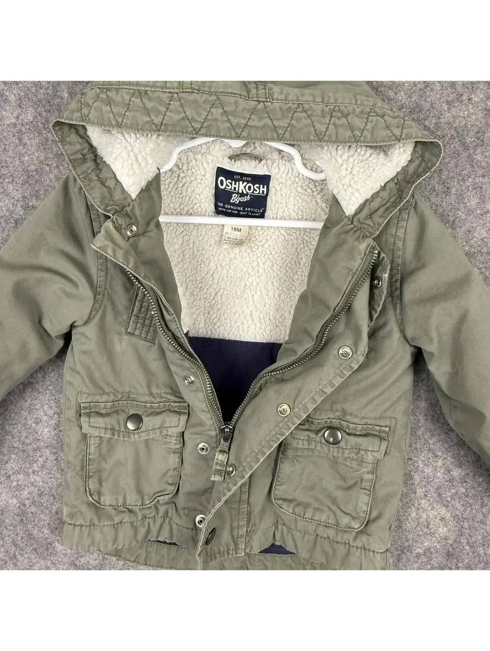 Osh Kosh B’Gosh Toddler Full Zip Snap Jacket Hooded Insulated Green 18 Months f